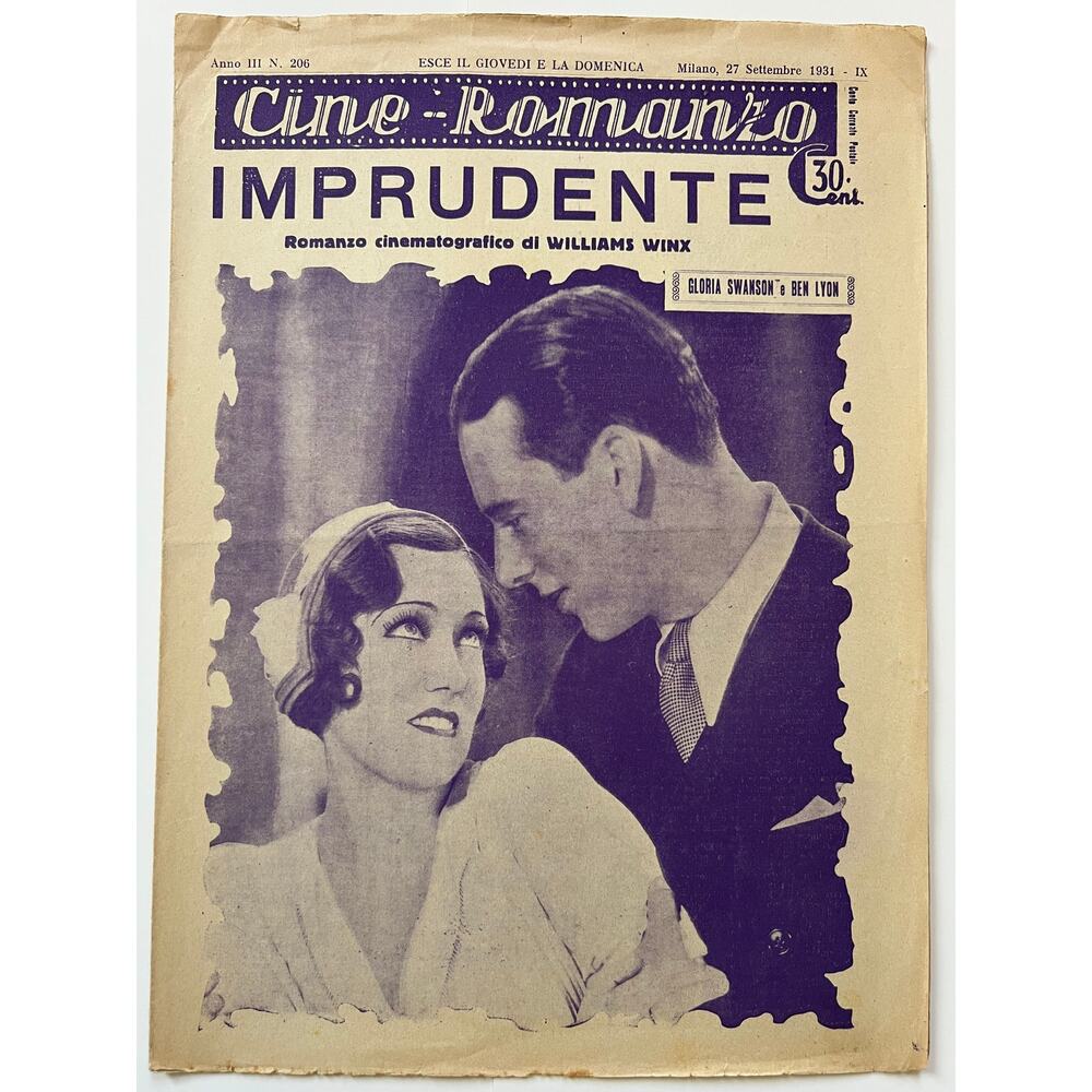 RARE 1931 Italian Gloria Swanson Magazine Sunset Boulevard, Queen Kelly, Zaza